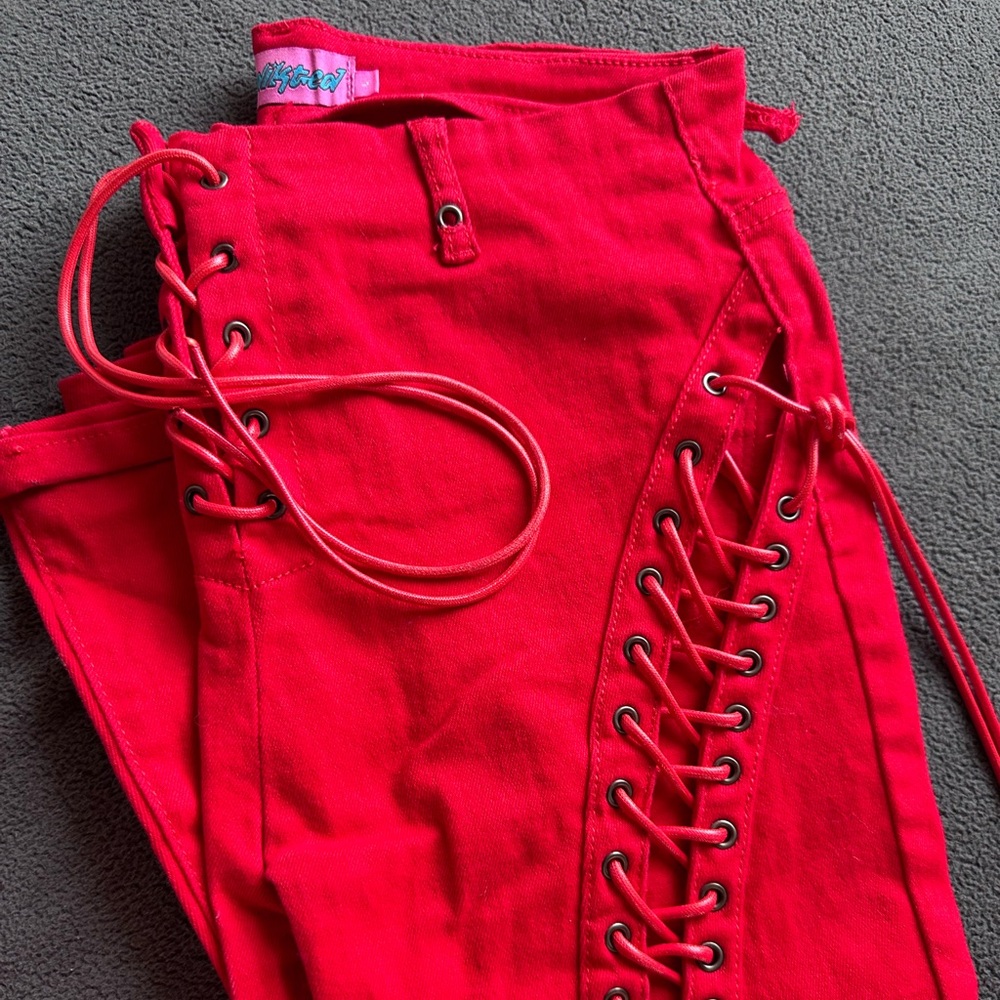 Edikted Engine Red Flared Jeans - Large - image 7